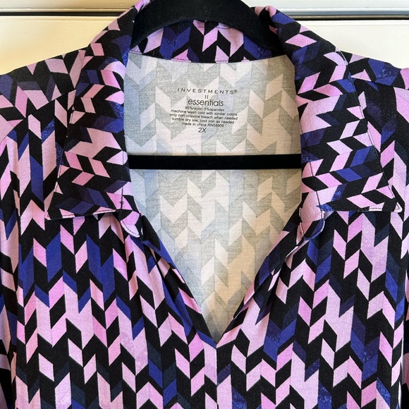 Investments II Essentials Long Sleeve Purple Multi Geometric Top, 2X, EUC - Picture 4 of 7